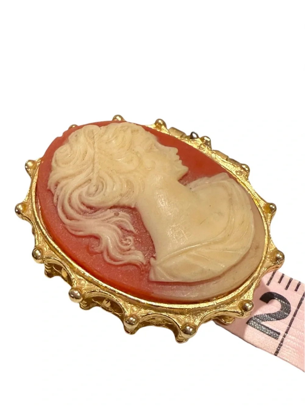 Vintage England cameo Trinket Box | Gold Tone Hinged Vanity Pill Box